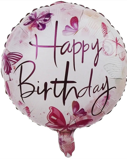 Balon din Folie Metalizata, Mini Figurina Rotunda, Model Happy Birthday Fluturasi, Tema Aniversare,Ambalaj Individual, Pai inclus, Umflare cu Aer sau Heliu