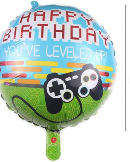 Balon din Folie Metalizata, Mini Figurina Rotunda, Model Happy Birthday Gamer, Tema Aniversare,Ambalaj Individual, Pai inclus, Umflare cu Aer sau Heliu
