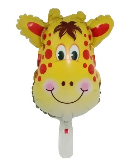 Balon din Folie Metalizata, Mini Figurine Animalute, Model Girafa, Tematica Aniversare,Ambalaj Individual, Pai Inclus, Umflare cu Aer sau Heliu