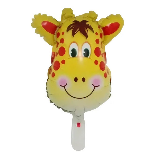 Balon din Folie Metalizata, Mini Figurine Animalute, Model Girafa, Tematica Aniversare,Ambalaj Individual, Pai Inclus, Umflare cu Aer sau Heliu