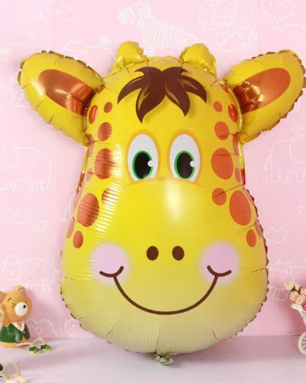 Balon din Folie Metalizata, Mini Figurine Animalute, Model Girafa, Tematica Aniversare,Ambalaj Individual, Pai Inclus, Umflare cu Aer sau Heliu