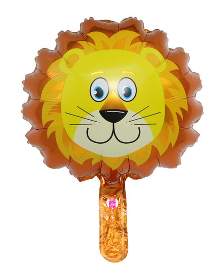 Balon din Folie Metalizata, Mini Figurine Animalute, Model Leu, Tematica Aniversare,Ambalaj Individual, Pai Inclus, Umflare cu Aer sau Heliu