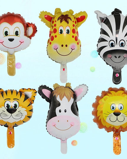 Balon din Folie Metalizata, Mini Figurine Animalute, Model Leu, Tematica Aniversare,Ambalaj Individual, Pai Inclus, Umflare cu Aer sau Heliu