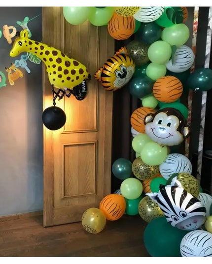 Balon din Folie Metalizata, Mini Figurine Animalute, Model Maimutica, Tematica Aniversare,Ambalaj Individual, Pai Inclus, Umflare cu Aer sau Heliu