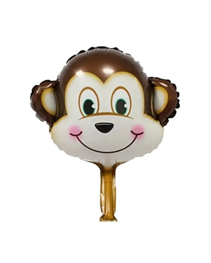 Balon din Folie Metalizata, Mini Figurine Animalute, Model Maimutica, Tematica Aniversare,Ambalaj Individual, Pai Inclus, Umflare cu Aer sau Heliu