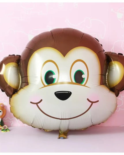 Balon din Folie Metalizata, Mini Figurine Animalute, Model Maimutica, Tematica Aniversare,Ambalaj Individual, Pai Inclus, Umflare cu Aer sau Heliu