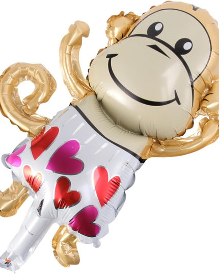 Balon din Folie Metalizata, Mini Figurine Animalute, Model Maimutica, Tematica Aniversare,Ambalaj Individual, Pai Inclus, Umflare cu Aer sau Heliu