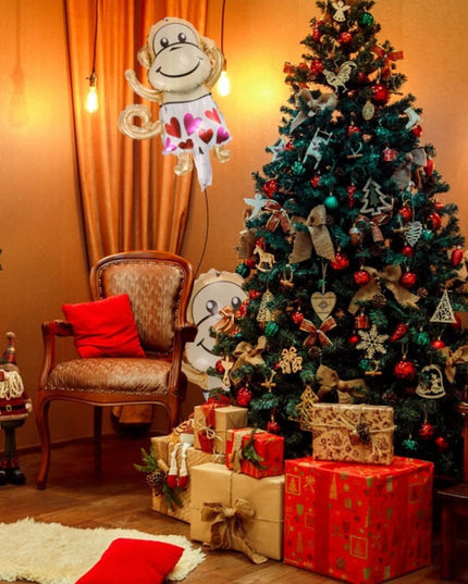 Balon din Folie Metalizata, Mini Figurine Animalute, Model Maimutica, Tematica Aniversare,Ambalaj Individual, Pai Inclus, Umflare cu Aer sau Heliu