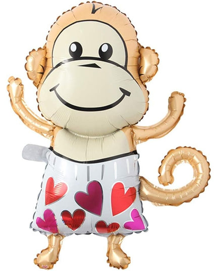 Balon din Folie Metalizata, Mini Figurine Animalute, Model Maimutica, Tematica Aniversare,Ambalaj Individual, Pai Inclus, Umflare cu Aer sau Heliu