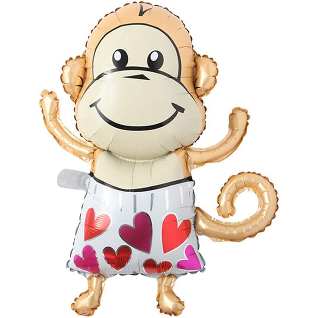 Balon din Folie Metalizata, Mini Figurine Animalute, Model Maimutica, Tematica Aniversare,Ambalaj Individual, Pai Inclus, Umflare cu Aer sau Heliu