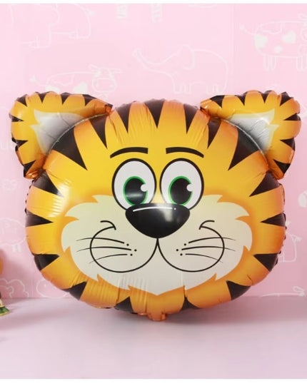 Balon din Folie Metalizata, Mini Figurine Animalute, Model Tigru, Tematica Aniversare,Ambalaj Individual, Pai Inclus, Umflare cu Aer sau Heliu