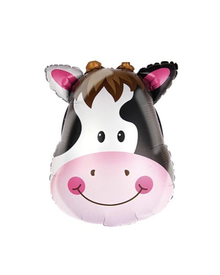 Balon din Folie Metalizata, Mini Figurine Animalute, Model Vacuta, Tematica Aniversare,Ambalaj Individual, Pai Inclus, Umflare cu Aer sau Heliu