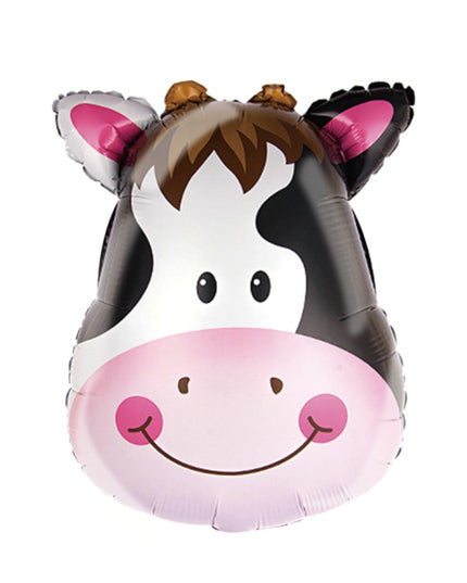 Balon din Folie Metalizata, Mini Figurine Animalute, Model Vacuta, Tematica Aniversare,Ambalaj Individual, Pai Inclus, Umflare cu Aer sau Heliu