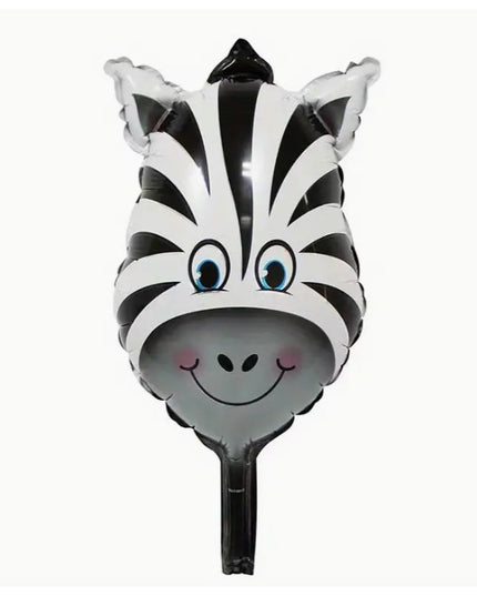 Balon din Folie Metalizata, Mini Figurine Animalute, Model Zebra, Tematica Aniversare,Ambalaj Individual, Pai Inclus, Umflare cu Aer sau Heliu