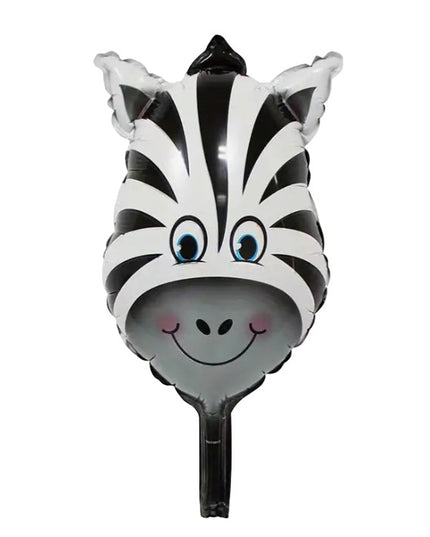Balon din Folie Metalizata, Mini Figurine Animalute, Model Zebra, Tematica Aniversare,Ambalaj Individual, Pai Inclus, Umflare cu Aer sau Heliu