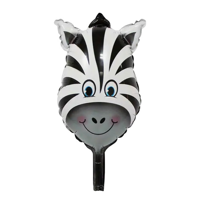 Balon din Folie Metalizata, Mini Figurine Animalute, Model Zebra, Tematica Aniversare,Ambalaj Individual, Pai Inclus, Umflare cu Aer sau Heliu
