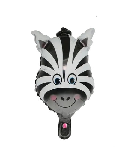 Balon din Folie Metalizata, Mini Figurine Animalute, Model Zebra, Tematica Aniversare,Ambalaj Individual, Pai Inclus, Umflare cu Aer sau Heliu