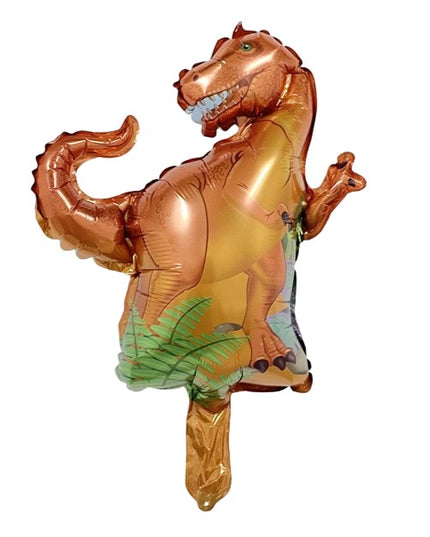 Balon din Folie Metalizata, Mini Figurine Dinozauri, Model T-Rex, Tematica Aniversare,Ambalaj Individual, Pai Inclus, Umflare cu Aer sau Heliu