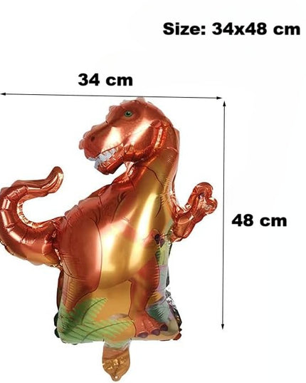 Balon din Folie Metalizata, Mini Figurine Dinozauri, Model T-Rex, Tematica Aniversare,Ambalaj Individual, Pai Inclus, Umflare cu Aer sau Heliu
