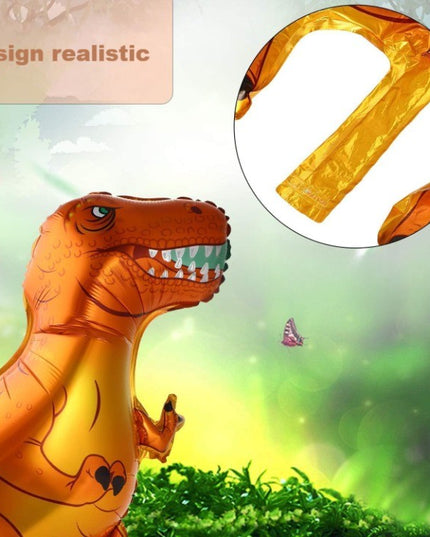 Balon din Folie Metalizata, Mini Figurine Dinozauri, Model T-Rex, Tematica Aniversare,Ambalaj Individual, Pai Inclus, Umflare cu Aer sau Heliu