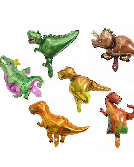 Balon din Folie Metalizata, Mini Figurine Dinozauri, Model T-Rex, Tematica Aniversare,Ambalaj Individual, Pai Inclus, Umflare cu Aer sau Heliu