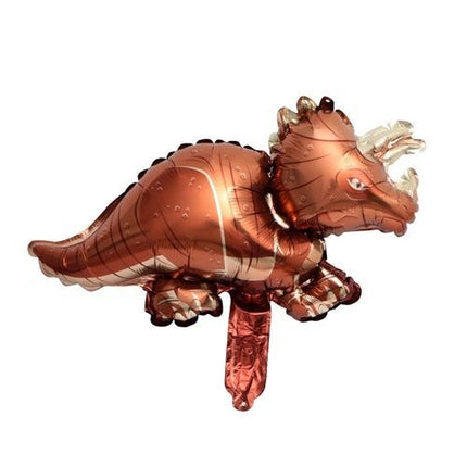 Balon din Folie Metalizata, Mini Figurine Dinozauri, Model Triceratops, Tematica Aniversare,Ambalaj Individual, Pai Inclus, Umflare cu Aer sau Heliu