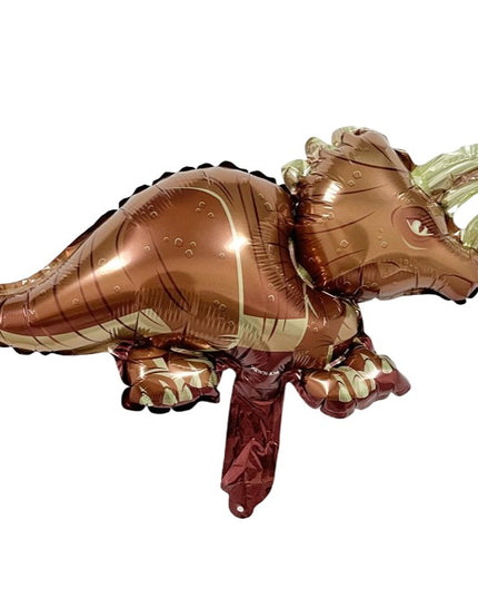 Balon din Folie Metalizata, Mini Figurine Dinozauri, Model Triceratops, Tematica Aniversare,Ambalaj Individual, Pai Inclus, Umflare cu Aer sau Heliu