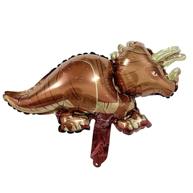 Balon din Folie Metalizata, Mini Figurine Dinozauri, Model Triceratops, Tematica Aniversare,Ambalaj Individual, Pai Inclus, Umflare cu Aer sau Heliu