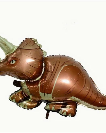 Balon din Folie Metalizata, Mini Figurine Dinozauri, Model Triceratops, Tematica Aniversare,Ambalaj Individual, Pai Inclus, Umflare cu Aer sau Heliu