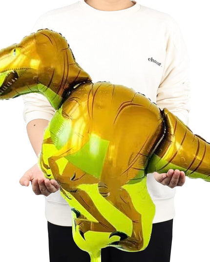 Balon din Folie Metalizata, Mini Figurine Dinozauri, Model Velociraptor, Tematica Aniversare,Ambalaj Individual, Pai Inclus, Umflare cu Aer sau Heliu