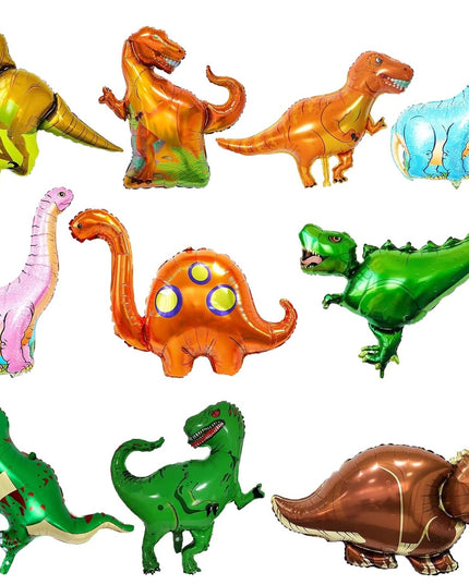 Balon din Folie Metalizata, Mini Figurine Dinozauri, Model Velociraptor, Tematica Aniversare,Ambalaj Individual, Pai Inclus, Umflare cu Aer sau Heliu