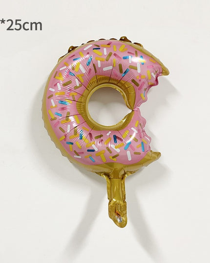 Balon din Folie Metalizata, Mini Figurine Dulciuri, Model Gogoasa Muscata, Tematica Aniversare,Ambalaj Individual, Pai Inclus, Umflare cu Aer sau Heliu