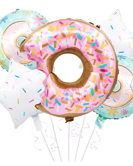 Balon din Folie Metalizata, Mini Figurine Dulciuri, Model Gogoasa Muscata, Tematica Aniversare,Ambalaj Individual, Pai Inclus, Umflare cu Aer sau Heliu