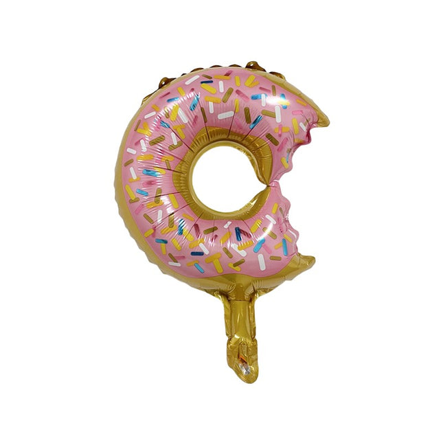 Balon din Folie Metalizata, Mini Figurine Dulciuri, Model Gogoasa Muscata, Tematica Aniversare,Ambalaj Individual, Pai Inclus, Umflare cu Aer sau Heliu