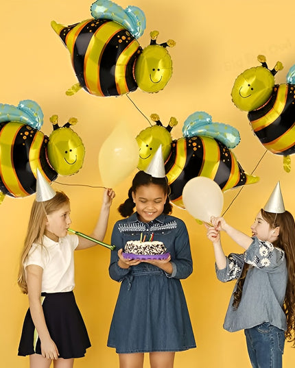 Balon din Folie Metalizata, Mini Figurine, Model Albinuță,Ambalaj Individual, Pai Inclus, Umflare cu Aer sau Heliu