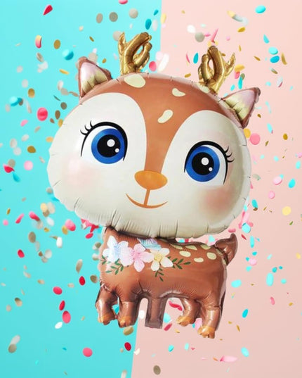 Balon din Folie Metalizata, Mini Figurine, Model Cerb, Tematica Aniversare, 49x74.5 cm, Ambalaj Individual, Pai Inclus, Umflare cu Aer sau Heliu