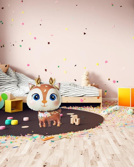 Balon din Folie Metalizata, Mini Figurine, Model Cerb, Tematica Aniversare, 49x74.5 cm, Ambalaj Individual, Pai Inclus, Umflare cu Aer sau Heliu
