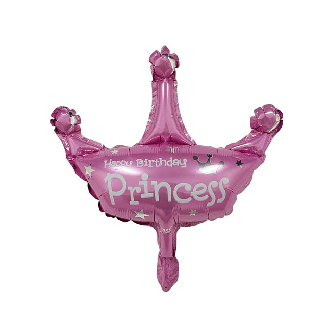 Balon din Folie Metalizata, Mini Figurine, Model Coroana de Printesa, Tematica Aniversare,Ambalaj Individual, Pai Inclus, Umflare cu Aer sau Heliu