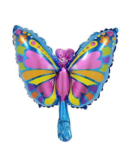 Balon din Folie Metalizata Mini Figurine, Model Fluturaș,Ambalaj Individual, Pai Inclus, Umflare cu Aer si Heliu