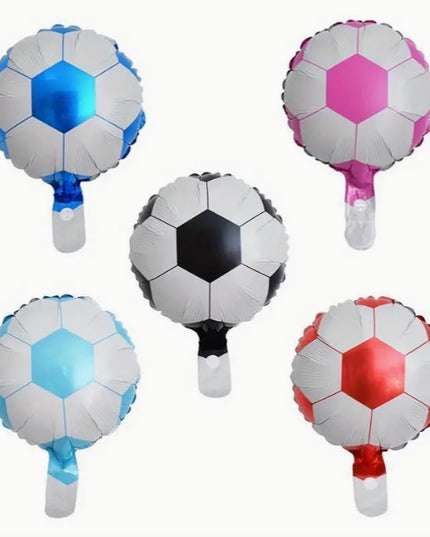 Balon din Folie Metalizata, Mini Figurine, Model Minge de Fotbal, Tematica Aniversare,Ambalaj Individual, Pai Inclus, Umflare cu Aer sau Heliu