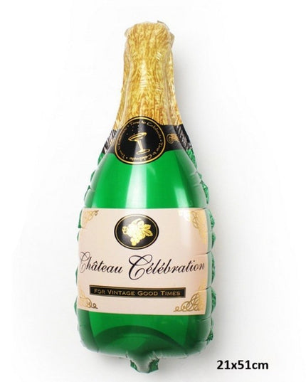 Balon din Folie Metalizata, Mini Figurine, Model Sticla de Sampanie,Ambalaj Individual, Pai Inclus, Umflare cu Aer sau Heliu