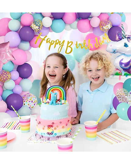 Balon din Folie Metalizata, Mini Figurine, Model Unicorn, Tematica Aniversare,Ambalaj Individual, Pai Inclus, Umflare cu Aer sau Heliu