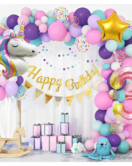 Balon din Folie Metalizata, Mini Figurine, Model Unicorn, Tematica Aniversare,Ambalaj Individual, Pai Inclus, Umflare cu Aer sau Heliu