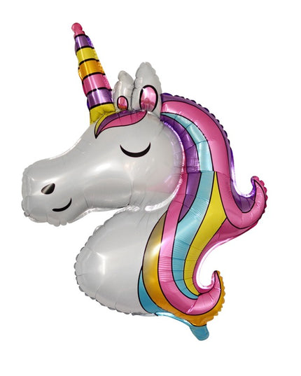 Balon din Folie Metalizata, Mini Figurine, Model Unicorn, Tematica Aniversare,Ambalaj Individual, Pai Inclus, Umflare cu Aer sau Heliu