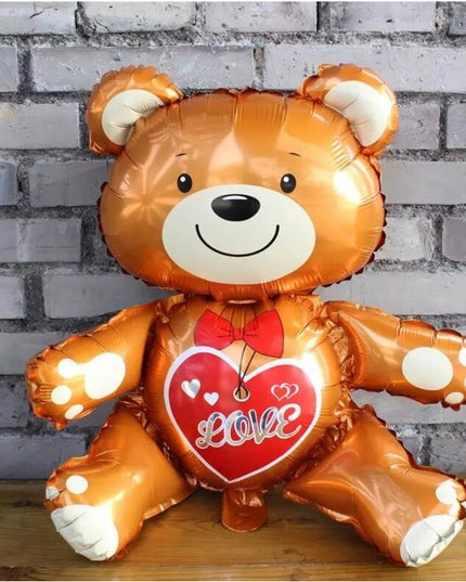 Balon din Folie Metalizata, Figurina Urs, Model Love, Tema Ziua Indragostitilor,Ambalaj Individual, Pai Inclus, Umflare cu Aer sau Heliu