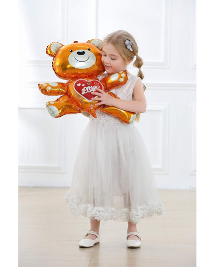 Balon din Folie Metalizata, Figurina Urs, Model Love, Tema Ziua Indragostitilor,Ambalaj Individual, Pai Inclus, Umflare cu Aer sau Heliu