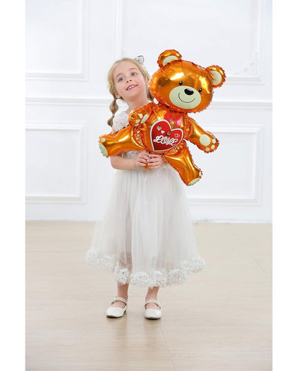 Balon din Folie Metalizata, Figurina Urs, Model Love, Tema Ziua Indragostitilor,Ambalaj Individual, Pai Inclus, Umflare cu Aer sau Heliu