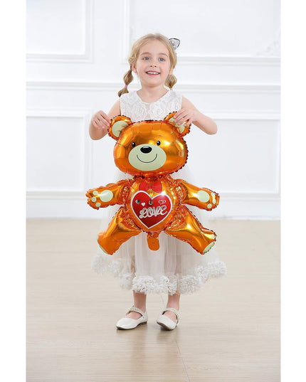 Balon din Folie Metalizata, Figurina Urs, Model Love, Tema Ziua Indragostitilor,Ambalaj Individual, Pai Inclus, Umflare cu Aer sau Heliu