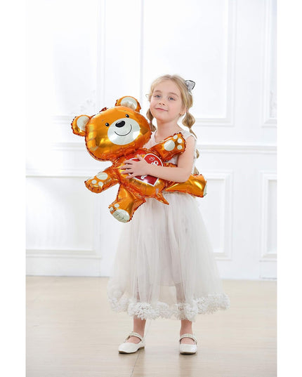 Balon din Folie Metalizata, Figurina Urs, Model Love, Tema Ziua Indragostitilor,Ambalaj Individual, Pai Inclus, Umflare cu Aer sau Heliu