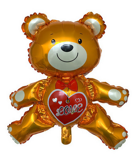 Balon din Folie Metalizata, Figurina Urs, Model Love, Tema Ziua Indragostitilor,Ambalaj Individual, Pai Inclus, Umflare cu Aer sau Heliu